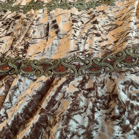 Vintage Velvet Midi Skirt brown gold size 16 embellished - Picture 12 of 14